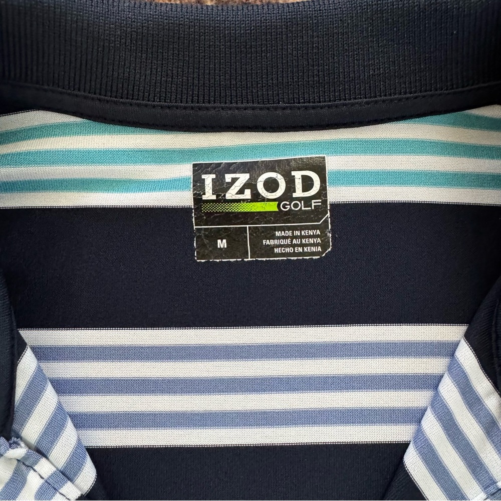 Izod Men's Polo Shirt - Navy, Red, Light Blue Stripes - Picture 3 of 4